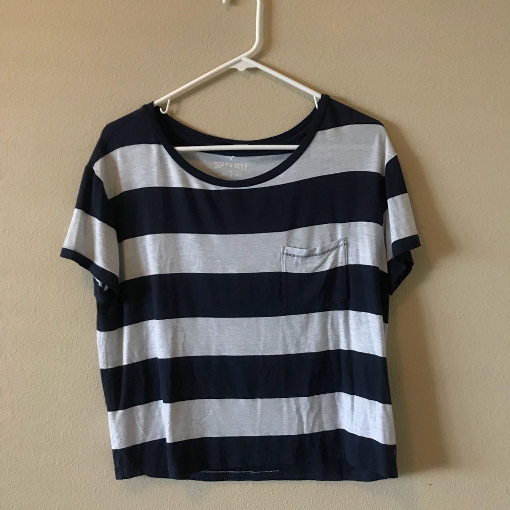 striped blue boxy tee